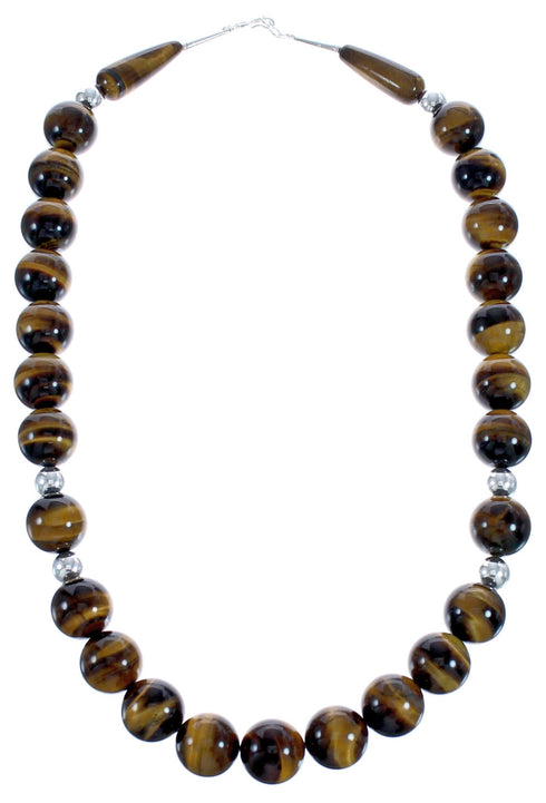 Southwest Genuine Sterling Silver Tiger Eye Bead Necklace BX119758